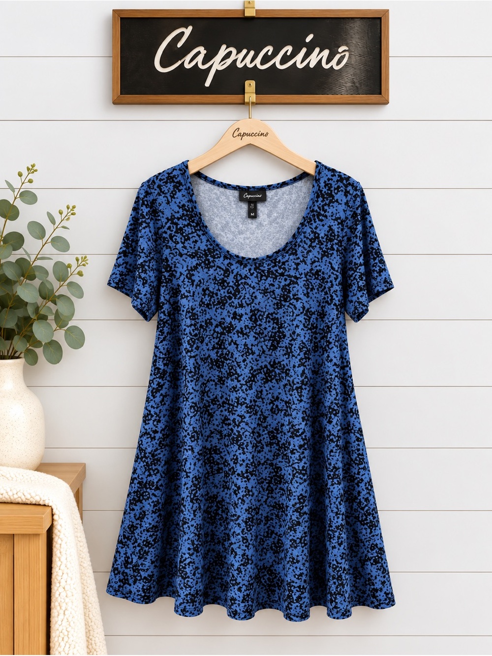 CAPPUCCINO Blue Black Abstract Print Dress Size XL